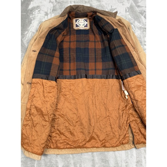Vintage Paris Sport Club Brown Leather Barn Jacket Mens Small Chore Western Y2K - Picture 2 of 12